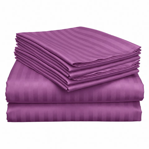 Wrinkle Resistant Dobby Stripe Bed Sheet Set – Ultra Soft 100% Polyester Sheets | Silky Smooth All-Season Bedding with Deep Pockets & Pillowcases (Twin–King)