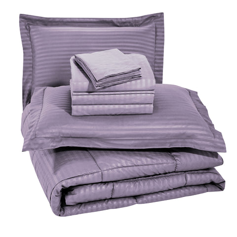 8-Piece Down Alternative Dobby Stripes Embossed Comforter Set with Sheets and Pillowcases – Soft Microfiber Bedding with Baffle Box Stitching – Queen and King Sizes, All-Season Comfort