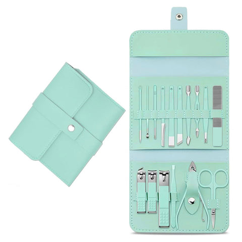 Stainless Steel Professional 16-Piece Manicure Pedicure Facial Set Grooming Kit with Luxurious Portable Travel Leather Case