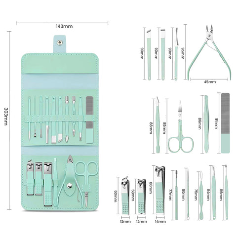 Stainless Steel Professional 16-Piece Manicure Pedicure Facial Set Grooming Kit with Luxurious Portable Travel Leather Case