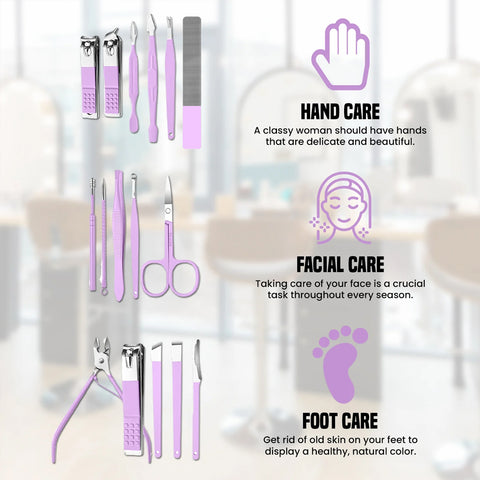 Stainless Steel Professional 16-Piece Manicure Pedicure Facial Set Grooming Kit with Luxurious Portable Travel Leather Case