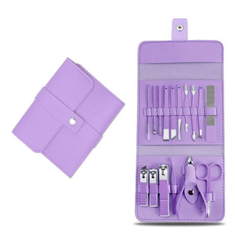 Stainless Steel Professional 16-Piece Manicure Pedicure Facial Set Grooming Kit with Luxurious Portable Travel Leather Case