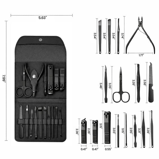 Stainless Steel Professional 16-Piece Manicure, Pedicure & Facial Grooming Kit | 2-Pack with Travel Leather Cases