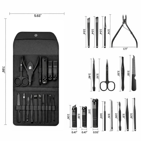 Stainless Steel Professional 16-Piece Manicure, Pedicure & Facial Grooming Kit | 2-Pack with Travel Leather Cases