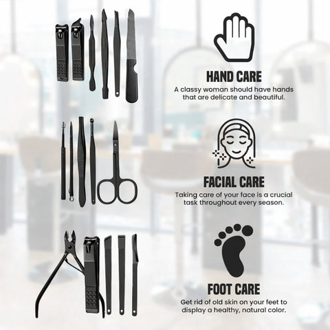 Stainless Steel Professional 16-Piece Manicure, Pedicure & Facial Grooming Kit | 2-Pack with Travel Leather Cases