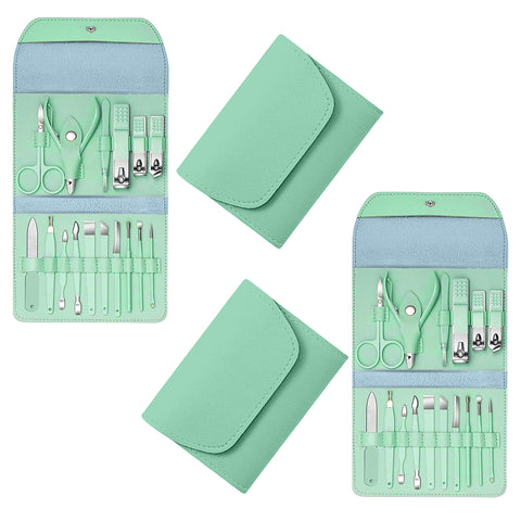 Stainless Steel Professional 16-Piece Manicure, Pedicure & Facial Grooming Kit | 2-Pack with Travel Leather Cases