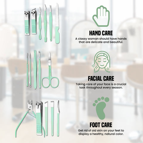 Stainless Steel Professional 16-Piece Manicure, Pedicure & Facial Grooming Kit | 2-Pack with Travel Leather Cases