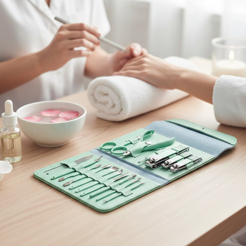 Stainless Steel Professional 16-Piece Manicure Pedicure Facial Set Grooming Kit with Luxurious Portable Travel Leather Case