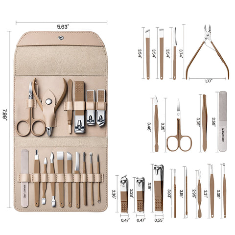 Stainless Steel Professional 16-Piece Manicure, Pedicure & Facial Grooming Kit | 2-Pack with Travel Leather Cases