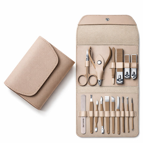 Stainless Steel Professional 16-Piece Manicure Pedicure Facial Set Grooming Kit with Luxurious Portable Travel Leather Case