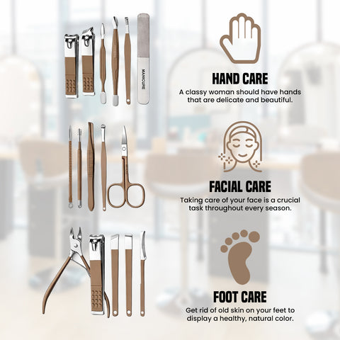 Stainless Steel Professional 16-Piece Manicure Pedicure Facial Set Grooming Kit with Luxurious Portable Travel Leather Case