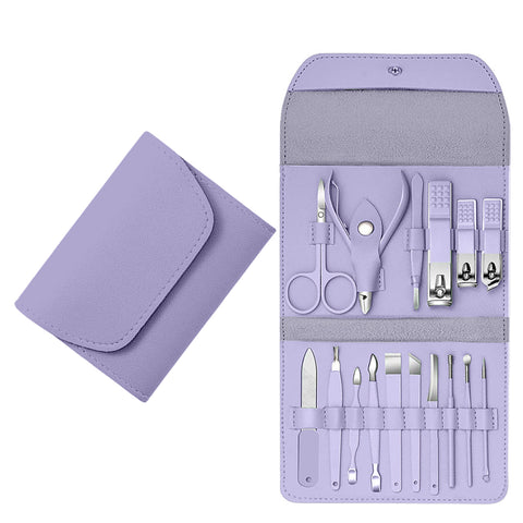 Stainless Steel Professional 16-Piece Manicure Pedicure Facial Set Grooming Kit with Luxurious Portable Travel Leather Case