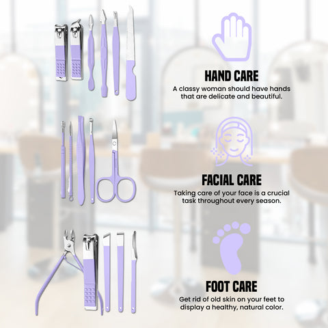 Stainless Steel Professional 16-Piece Manicure Pedicure Facial Set Grooming Kit with Luxurious Portable Travel Leather Case