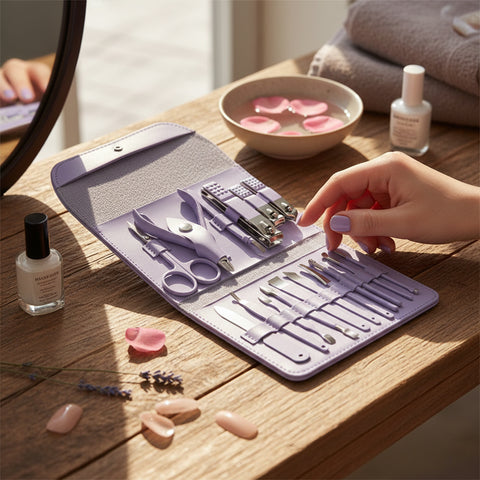 Stainless Steel Professional 16-Piece Manicure Pedicure Facial Set Grooming Kit with Luxurious Portable Travel Leather Case