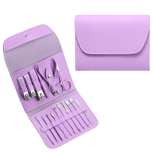 Stainless Steel Professional 16-Piece Manicure Pedicure Facial Set Grooming Kit with Luxurious Portable Travel Leather Case