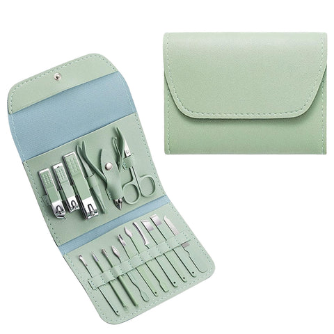 Stainless Steel Professional 16-Piece Manicure Pedicure Facial Set Grooming Kit with Luxurious Portable Travel Leather Case