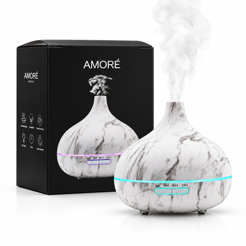 Ultrasonic Essential Oil Diffuser – 300 mL Marble-Look Mist Diffuser with LED Light