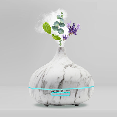 Ultrasonic Essential Oil Diffuser – 300 mL Marble-Look Mist Diffuser with LED Light
