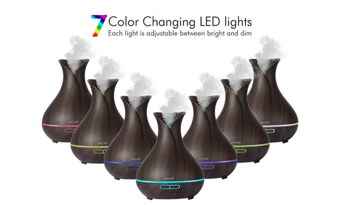 Ultrasonic Air Humidifier with Wood Grain 7 Color Changing LED Lights