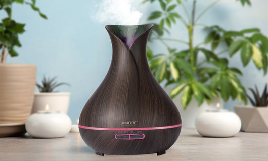 Ultrasonic Air Humidifier with Wood Grain 7 Color Changing LED Lights