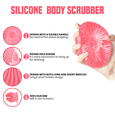 Antimicrobial Silicone Body Scrubber Non Slip Exfoliating Body Scrubber for Sensitive Skin, Eco Friendly Shower Scrubber