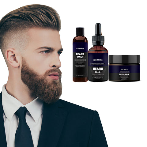 Ultimate Beard Grooming Kit for Men – 3-Piece Beard Wash, Beard Oil & Beard Balm Set