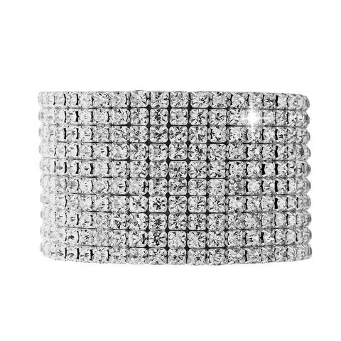 Crystal Multi-Layer Stretch Bracelet – 10-Row Sparkling Statement Bracelet for Women (One Size Fits Most)
