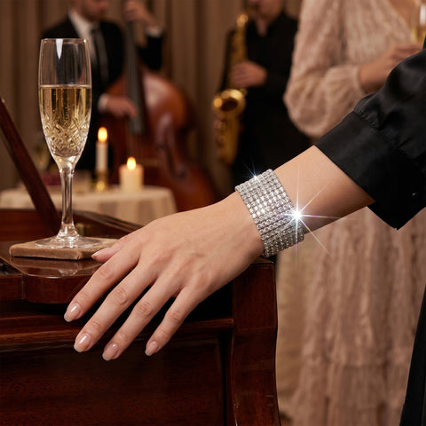 Crystal Multi-Layer Stretch Bracelet – 10-Row Sparkling Statement Bracelet for Women (One Size Fits Most)