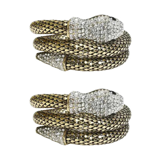Crystal Snake Wrap Bracelet – Adjustable Silvertone Serpent Bangle with Rhinestone Accents (Goldtone, Silvertone, Metallic)