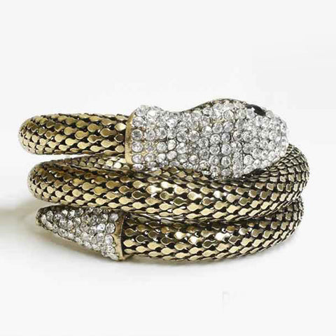 Crystal Snake Wrap Bracelet – Adjustable Silvertone Serpent Bangle with Rhinestone Accents (Goldtone, Silvertone, Metallic)