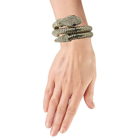 Crystal Snake Wrap Bracelet – Adjustable Silvertone Serpent Bangle with Rhinestone Accents (Goldtone, Silvertone, Metallic)