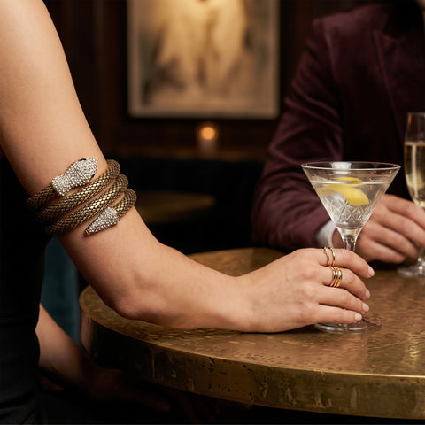 Crystal Snake Wrap Bracelet – Adjustable Silvertone Serpent Bangle with Rhinestone Accents (Goldtone, Silvertone, Metallic)