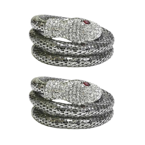 Crystal Snake Wrap Bracelet – Adjustable Silvertone Serpent Bangle with Rhinestone Accents (Goldtone, Silvertone, Metallic)