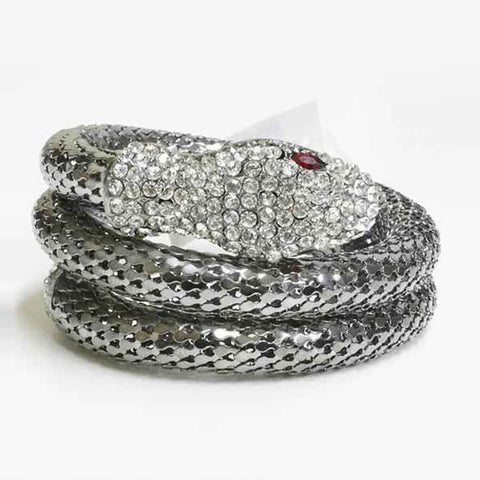 Crystal Snake Wrap Bracelet – Adjustable Silvertone Serpent Bangle with Rhinestone Accents (Goldtone, Silvertone, Metallic)