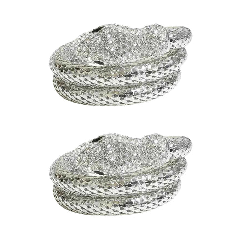 Crystal Snake Wrap Bracelet – Adjustable Silvertone Serpent Bangle with Rhinestone Accents (Goldtone, Silvertone, Metallic)