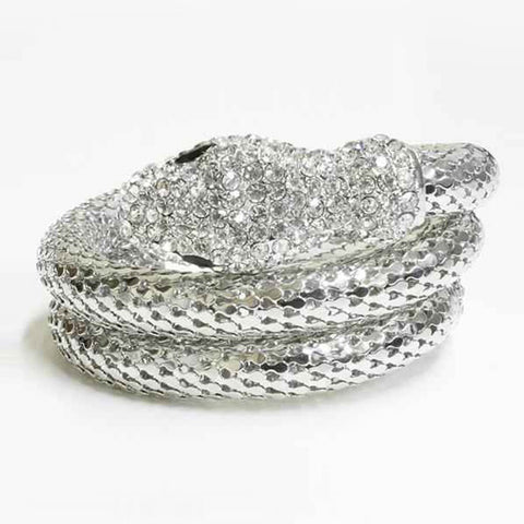 Crystal Snake Wrap Bracelet – Adjustable Silvertone Serpent Bangle with Rhinestone Accents (Goldtone, Silvertone, Metallic)