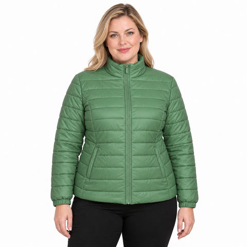 Women's Lightweight Puffer Jacket – Zip Pockets and Down-Blend Fill, 2XL