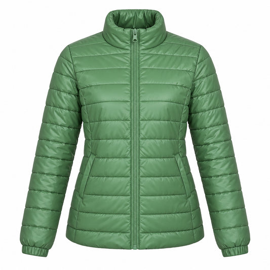 Women's Lightweight Puffer Jacket – Zip Pockets and Down-Blend Fill, 2XL