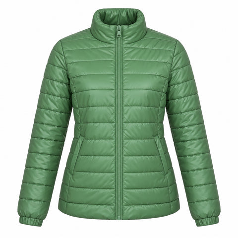 Women's Lightweight Puffer Jacket – Zip Pockets and Down-Blend Fill, 2XL