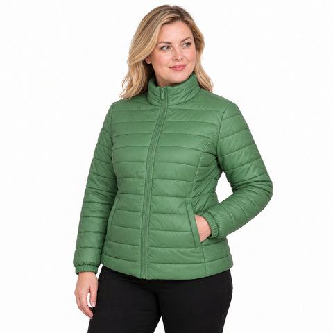 Women's Lightweight Puffer Jacket – Zip Pockets and Down-Blend Fill, 2XL