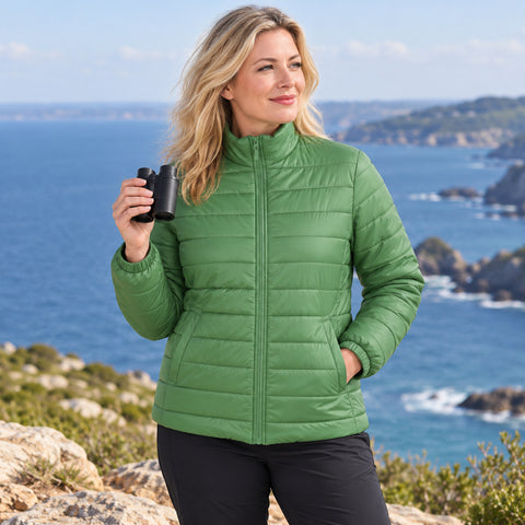 Women's Lightweight Puffer Jacket – Zip Pockets and Down-Blend Fill, 2XL