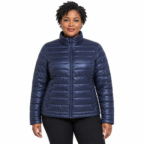 Women's Lightweight Puffer Jacket – Zip Pockets and Down-Blend Fill, 2XL