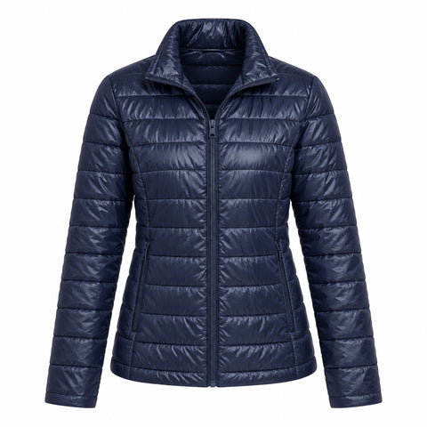 Women's Lightweight Puffer Jacket – Zip Pockets and Down-Blend Fill, 2XL