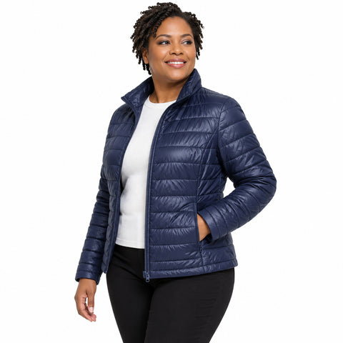 Women's Lightweight Puffer Jacket – Zip Pockets and Down-Blend Fill, 2XL