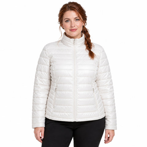 Women's Lightweight Puffer Jacket – Zip Pockets and Down-Blend Fill, 2XL