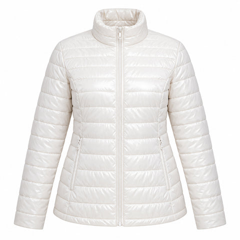 Women's Lightweight Puffer Jacket – Zip Pockets and Down-Blend Fill, 2XL