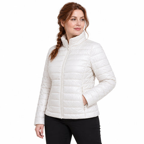 Women's Lightweight Puffer Jacket – Zip Pockets and Down-Blend Fill, 2XL