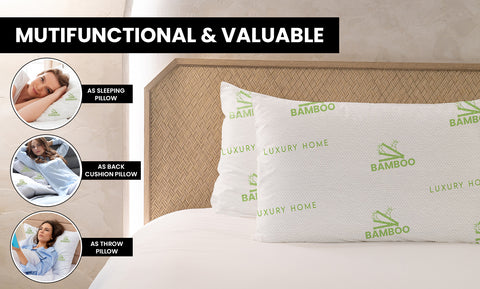 2-Pack: Bamboo Memory Foam Cooling Hypoallergenic Pillows - Back, Stomach, Side Sleeper Firm