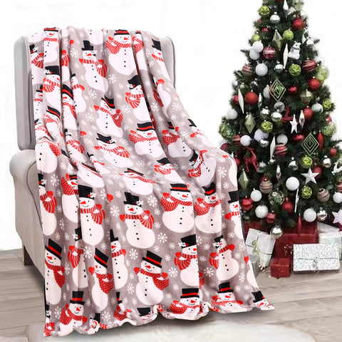 Big Christmas Snowman Plush Decorative Throw Blanket – 50 x 60 Inches | Ultra-Soft Microfiber, Lightweight & All-Season (Grey)