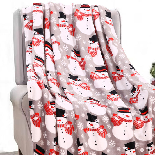 Big Christmas Snowman Plush Decorative Throw Blanket – 50 x 60 Inches | Ultra-Soft Microfiber, Lightweight & All-Season (Grey)